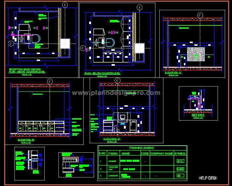 Reception Desk with Side and Back Storage - DWG Download